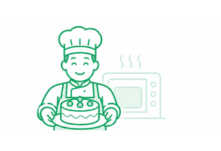 パティシエが焼きたてのケーキを手渡すイラスト